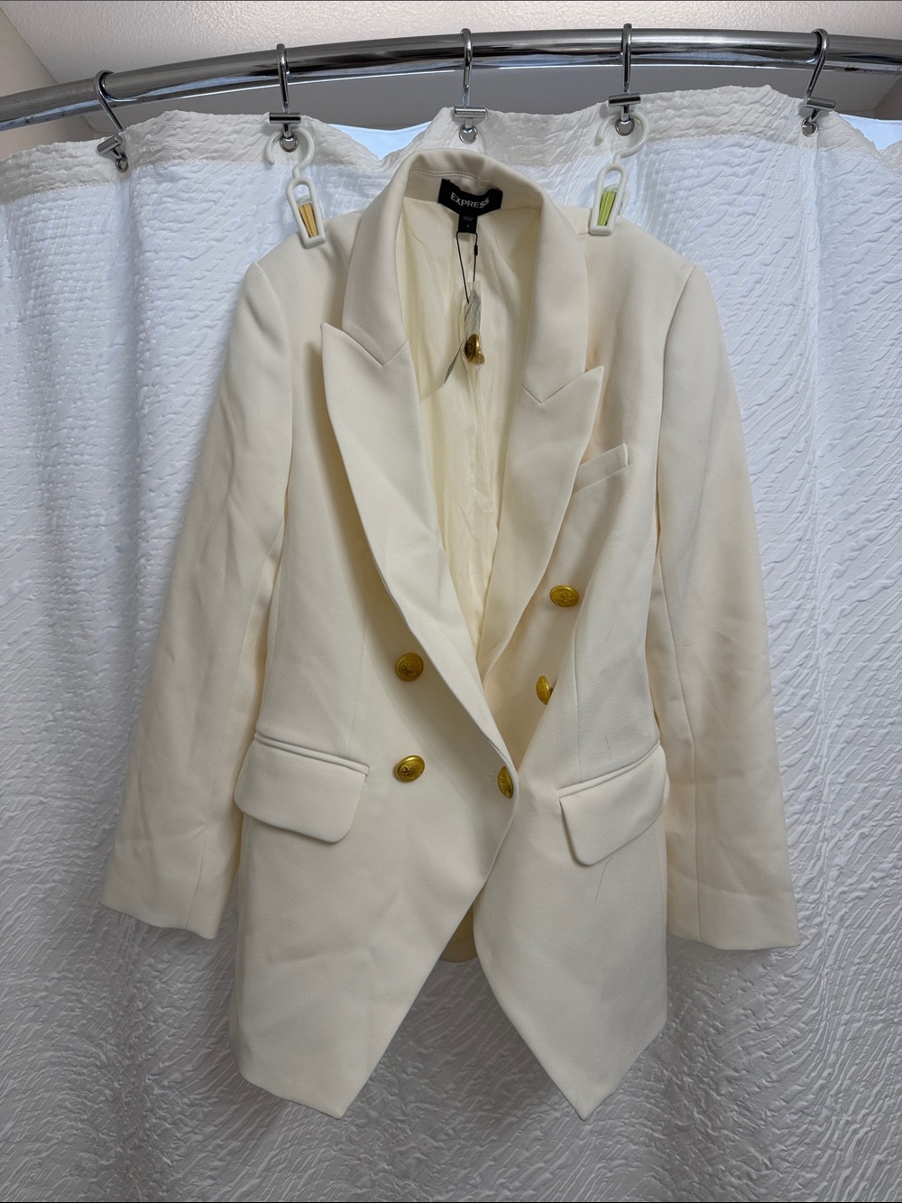 Express Women's Cream Double-Breasted Blazer with Gold Buttons